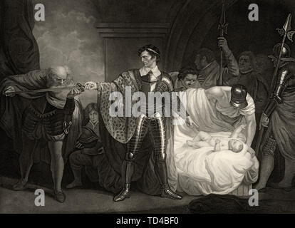 Akt II, Szene 3: Wintermärchen von William Shakespeare. Antigonos schwört seine Loyalität zu Leontes, in einem Versuch Leontes" der jungen Tochter das Leben zu retten. Stockfoto