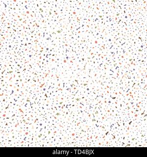 Handgefertigte Orange, Blau und Grün terrazzo gesprenkelte Mosaik. Dichten nahtlose Vektor Muster wiederholen an kühlen weißen Hintergrund. Perfekt für Wellness Stock Vektor