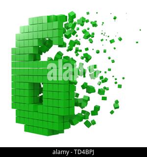 Nummer 6 geformte Datenbaustein. Version mit grünen Würfel. 3D-Pixel style Vector Illustration. Geeignet für blockchain, Technik, Computer und abstrakte t Stock Vektor