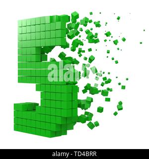 Nummer 5 geformte Datenbaustein. Version mit grünen Würfel. 3D-Pixel style Vector Illustration. Geeignet für blockchain, Technik, Computer und abstrakte t Stock Vektor