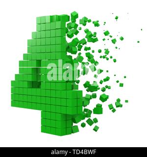 Nummer 4 geformte Datenbaustein. Version mit grünen Würfel. 3D-Pixel style Vector Illustration. Geeignet für blockchain, Technik, Computer und abstrakte t Stock Vektor