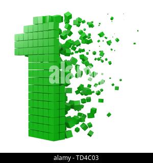 Nummer 1 geformte Datenbaustein. Version mit grünen Würfel. 3D-Pixel style Vector Illustration. Geeignet für blockchain, Technik, Computer und abstrakte t Stock Vektor