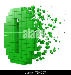 Nummer 0 geformte Datenbaustein. Version mit grünen Würfel. 3D-Pixel style Vector Illustration. Geeignet für blockchain, Technik, Computer und abstrakte t Stock Vektor