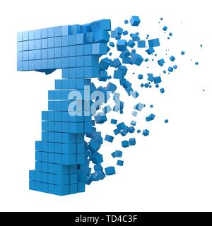 Nummer 7 geformte Datenbaustein. Version mit blauen Würfel. 3D-Pixel style Vector Illustration. für blockchain, Technik, Computer und abstrakte th geeignet Stock Vektor