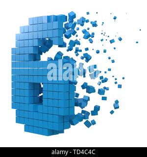 Nummer 6 geformte Datenbaustein. Version mit blauen Würfel. 3D-Pixel style Vector Illustration. für blockchain, Technik, Computer und abstrakte th geeignet Stock Vektor
