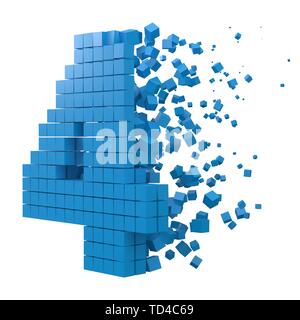 Nummer 4 geformte Datenbaustein. Version mit blauen Würfel. 3D-Pixel style Vector Illustration. für blockchain, Technik, Computer und abstrakte th geeignet Stock Vektor