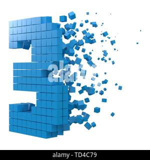 Nummer 3 geformte Datenbaustein. Version mit blauen Würfel. 3D-Pixel style Vector Illustration. für blockchain, Technik, Computer und abstrakte th geeignet Stock Vektor