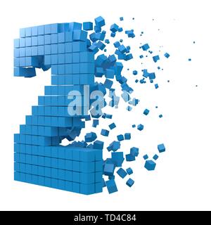 Nummer 2 geformte Datenbaustein. Version mit blauen Würfel. 3D-Pixel style Vector Illustration. für blockchain, Technik, Computer und abstrakte th geeignet Stock Vektor