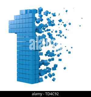 Nummer 1 geformte Datenbaustein. Version mit blauen Würfel. 3D-Pixel style Vector Illustration. für blockchain, Technik, Computer und abstrakte th geeignet Stock Vektor