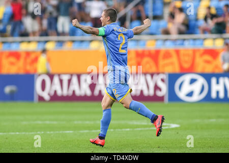 Gdynia, Polen. 11 Juni, 2019. Valerii Bondar der Ukraine gesehen feiert, nachdem die FIFA U-20 WM-Spiel zwischen der Ukraine und Italien (Halbfinale) in Gdynia. (Endstand; Ukraine 1 : 0 Italien) Credit: SOPA Images Limited/Alamy leben Nachrichten Stockfoto