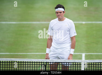 Stuttgart, Deutschland. 12 Juni, 2019. Tennis: ATP-Tour: Stuttgart, Einzelne, Männer, Runde 16: Tsonga (Frankreich) - raonic (Kanada). Milos Raonic ist auf dem Platz. Credit: Silas Stein/dpa/Alamy leben Nachrichten Stockfoto