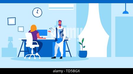 Geschäftsleute, die Paar brainstorming Geschäftsfrau mit männlichen mit Laptop assistant diskutieren neues Projekt während eines Treffens am Arbeitsplatz moderne Büro Stock Vektor