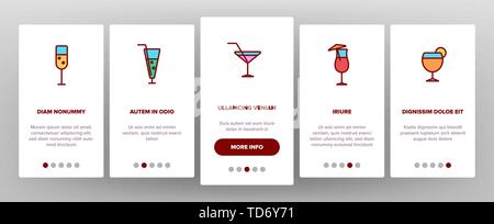 Cocktails, Alkohol alkoholfreie Getränke Onboarding Mobile App Seite Bildschirm Stock Vektor