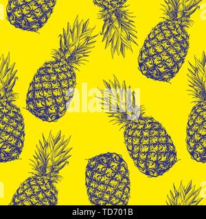 Obst Ananas nahtlose Textur, Tapeten, Hintergrund Hand gezeichnet Vektor-illustration Skizze Stock Vektor