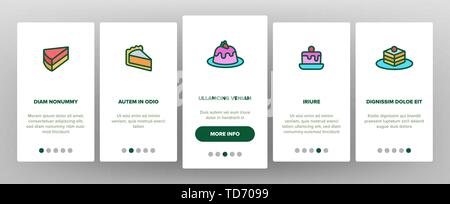 Süße Käsekuchen, Bäckerei Vektor Onboarding Mobile App Seite Bildschirm Stock Vektor