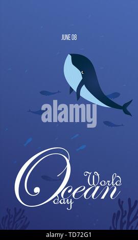World Ocean Day Karte. Kreative abstrakten Plakat mit blauen Wasser Hintergrund. Stock Vektor