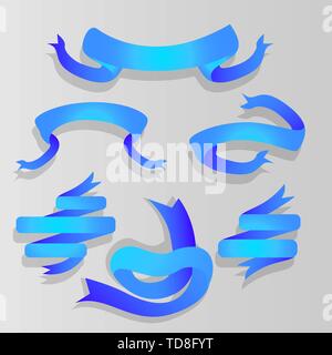 Ribbon setzen, sechs Schnittstelle Dekorationselemente für Web und Print, einfache Banner, kreative Vektoren in Blau. Stock Vektor