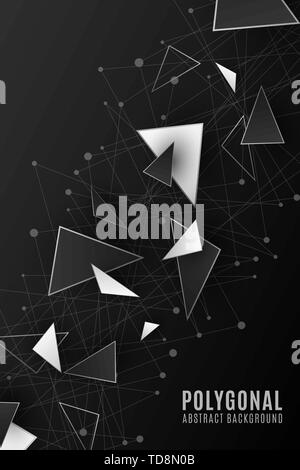 Geometrische Formen. Moderne Hintergrund für Ihr Design Plakat. Low Poly. Schwarze und weiße dreieckige Formen. Linien und Punkten. Plexus. Vektor illus Stock Vektor