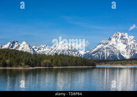 Der Schnee - gefüllte Grand Teton Glacier Lake Jackson Lake. Stockfoto