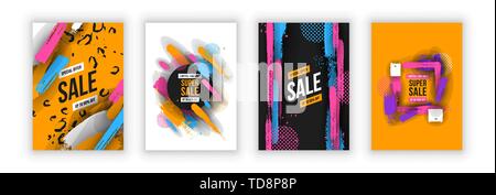 Abstrakte internet Verkauf Hintergrund gesetzt. Bunte Hand gezeichnet Farbe Textur im modernen Stil für spezielle Rabatt Konzept. Stock Vektor