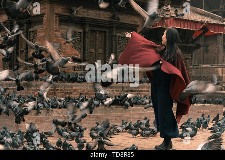 Tauben in Duba Square, Kathmandu, Nepal Stockfoto