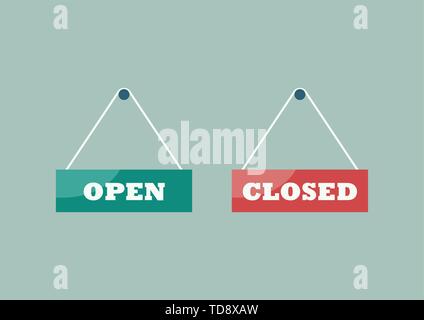 Offene und geschlossene Schilder aufhängen Platten. Vector Illustration Stock Vektor
