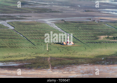 Westerhever, Luftaufnahme des Nationalparks Schleswig-Holsteinisches Wattenmeer in Deutschland Stockfoto