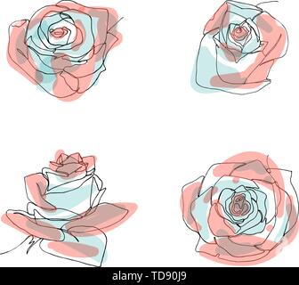 Hand gezeichnet minimalistisch Rose Blume, eine einzige durchgehende schwarze Linie einfache Zeichnung. auf weißem Hintergrund. Vektor Illustration. Stock Vektor