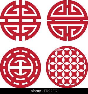 Vector Illustration. Vier chinesische Coaster für Laserschneiden oder ploter. Stock Vektor