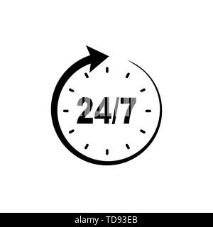 Service rund um die Uhr Symbol auf weißem Hintergrund Stock Vektor