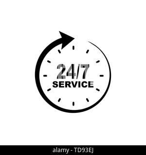 Service rund um die Uhr Symbol auf weißem Hintergrund Stock Vektor