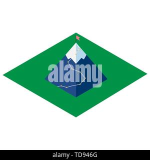 Berg isometrische Symbol mit Flagge. Vector EPS 10. Stock Vektor