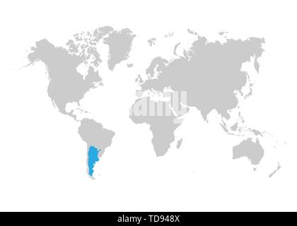Die Karte von Argentinien ist in blau auf der Weltkarte markiert Stock Vektor