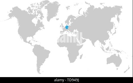 Die Karte von Deutschland ist Blau auf der Weltkarte markiert Stock Vektor