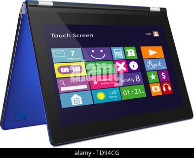 Schlankes Convertible Notebook mit u-Symbole auf der Anzeige auf weißem Hintergrund Stock Vektor
