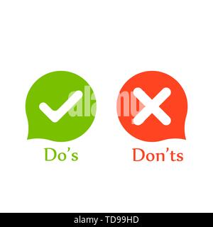 Do's Don'ts Zeichen in Sprechblasen. Vektor Stock Vektor