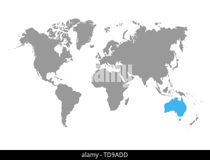 Die Karte von Australien ist in blau auf der Weltkarte markiert. Vektor Stock Vektor