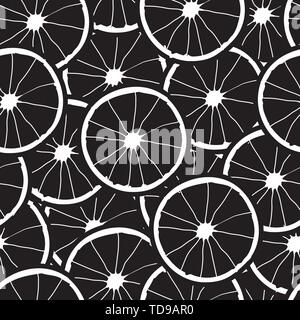 Vector schwarz Hintergrund mit weißen Orangenscheiben. Nahtlose Textur Stock Vektor