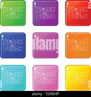 Schwarzer Freitag Icons Set 9 Colour Collection Stock Vektor