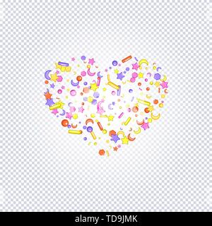 Sprühregen mit Körnern von Desserts. Abstrakte Rahmen in Herzform Squirting körnig mit Sternen, Mond, Kreise auf einen transparenten Hintergrund. Design für Holid Stock Vektor