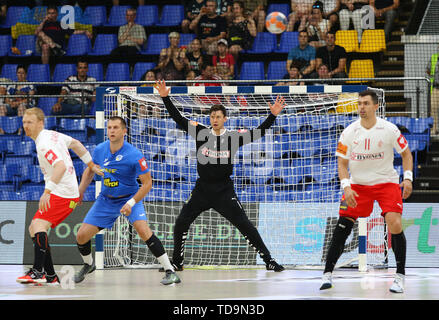 Kiew, Ukraine - Juni 12, 2019: Torwart Niklas LANDIN Jacobsen aus Dänemark in Aktion während der EHF EURO 2020 Qualifiers Handball Spiel Ukraine v Denm Stockfoto