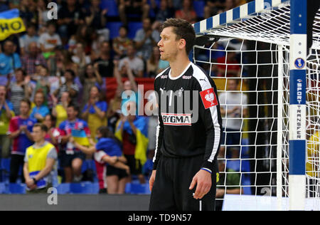 Kiew, Ukraine - Juni 12, 2019: Torwart Niklas LANDIN Jacobsen aus Dänemark in Aktion während der EHF EURO 2020 Qualifiers Handball Spiel Ukraine v Denm Stockfoto