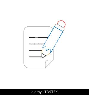 Vektor icon Konzept der Bleistift auf Papier. Weißer Hintergrund und farbige Konturen. Stock Vektor