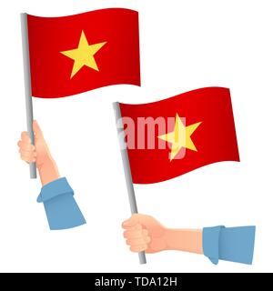 Vietnam Fahne in der Hand. Patriotischen Hintergrund. Nationalflagge von Vietnam Abbildung Stockfoto