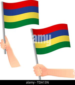 Mauritius Fahne in der Hand. Patriotischen Hintergrund. Flagge von Mauritius Vector Illustration Stock Vektor