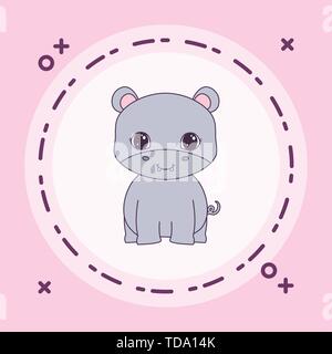 Niedliche Nilpferd Tier im Rahmen Rundschreiben Vector Illustration Design Stock Vektor