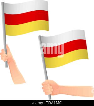 Südossetien Flagge in der Hand. Patriotischen Hintergrund. Nationalflagge von Südossetien Vector Illustration Stock Vektor