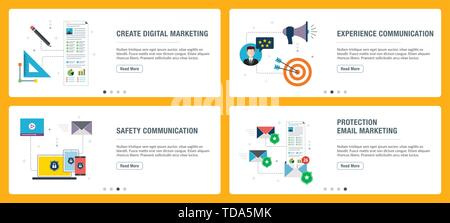 Vektor einrichten der vertikalen Web Banner mit Digital Marketing, Erfahrung und Sicherheit Kommunikation, Schutz e-mail marketing. Vektor banner Vorlage für Stock Vektor