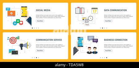 Vektor einrichten der vertikalen Web Banner mit Social Media, Datenkommunikation, Kommunikation, Business Connection. Vektor banner Vorlage für websi Stock Vektor