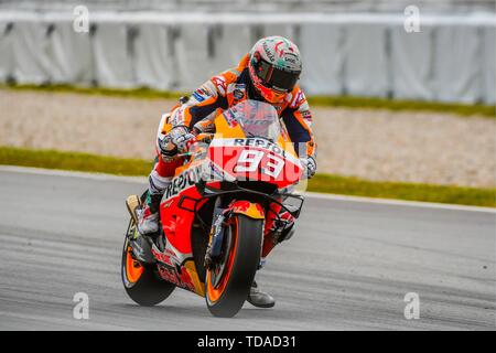 Barcelona, Spanien. 14 Juni, 2019. MARC MARQUEZ (93) von Spanien und Repsol Honda Team in der Moto GP Freie Praxis 1 Der Ctalunya Grand Prix im Stromkreis de Barcelona Rennbahn in Montmelo, Spanien am 14. Juni 2019 (Foto: Alvaro Sanchez) Credit: CORDON PRESSE/Alamy Live News Credit: CORDON PRESSE/Alamy leben Nachrichten Stockfoto